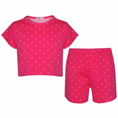 Kids Girls Crop u0026 Shorts Pink Polka Dot Print Fashion Top Summer Outfit Set  5-13 | eBay