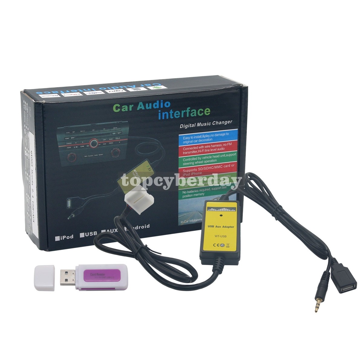 NEW AUX Input MP3 CD Interface Adapter Changer USB Cable+Reader