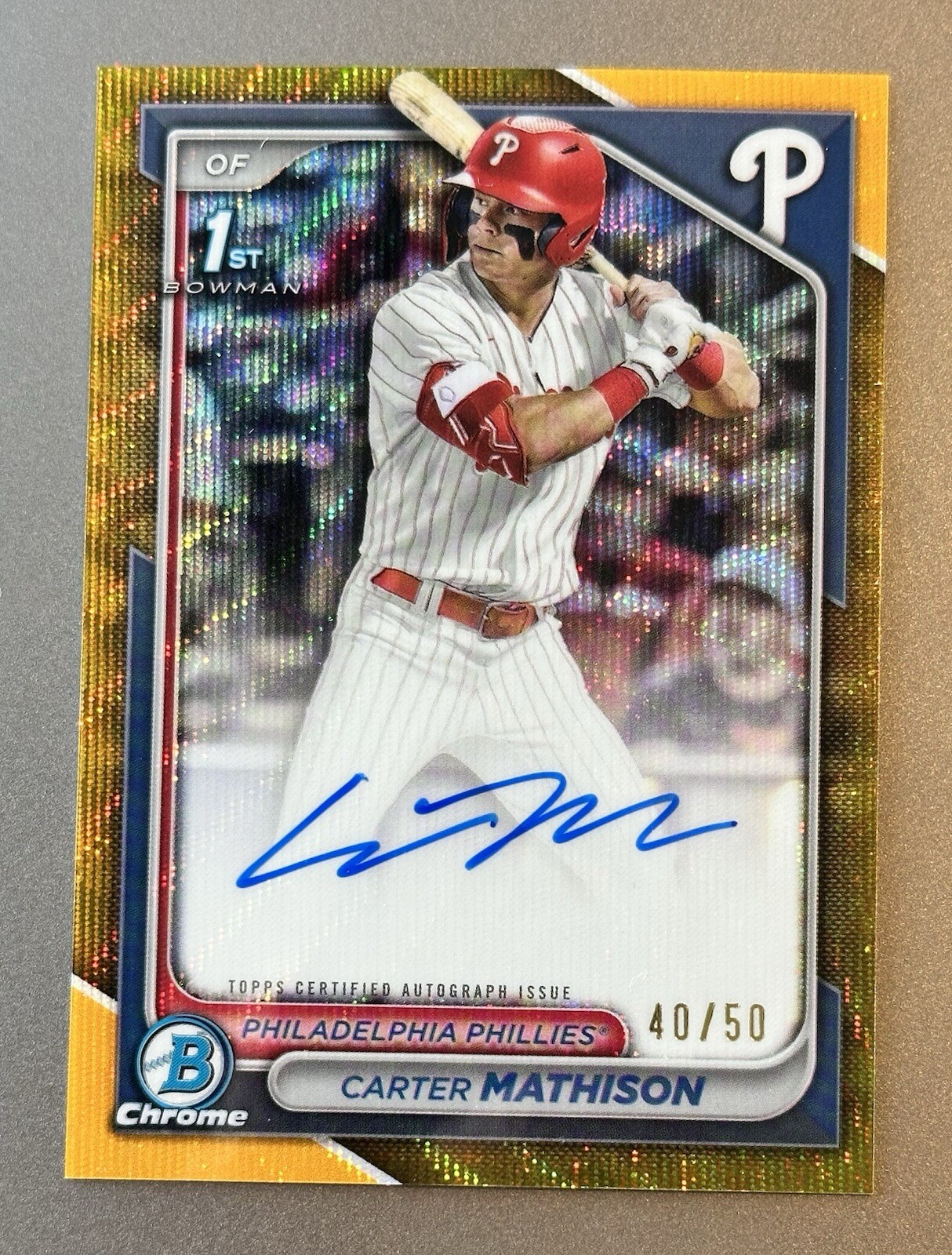 2024 Bowman Draft Chrome CARTER MATHISON #CPA-CMA Gold Wave Auto /50 Phillies