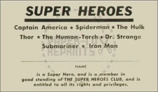 SUPER HEROES CLUB MEMBERSHIP CARD - VINTAGE REPRINT