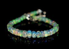 925 Sterling Silver Natural Ethiopian Opal Gemstone Beads 7"Bracelet F1730
