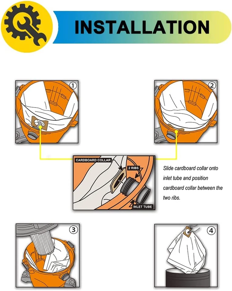 Bolsas de filtro de repuesto Ridgid VF3502, paquete de 5, para aspiradoras húmedas/secas de 12-16 galones Foto 4 de 4