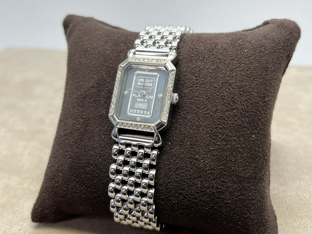 Credit Suisse 999 Platinum Womens CZ Diamond Accent Valcambi