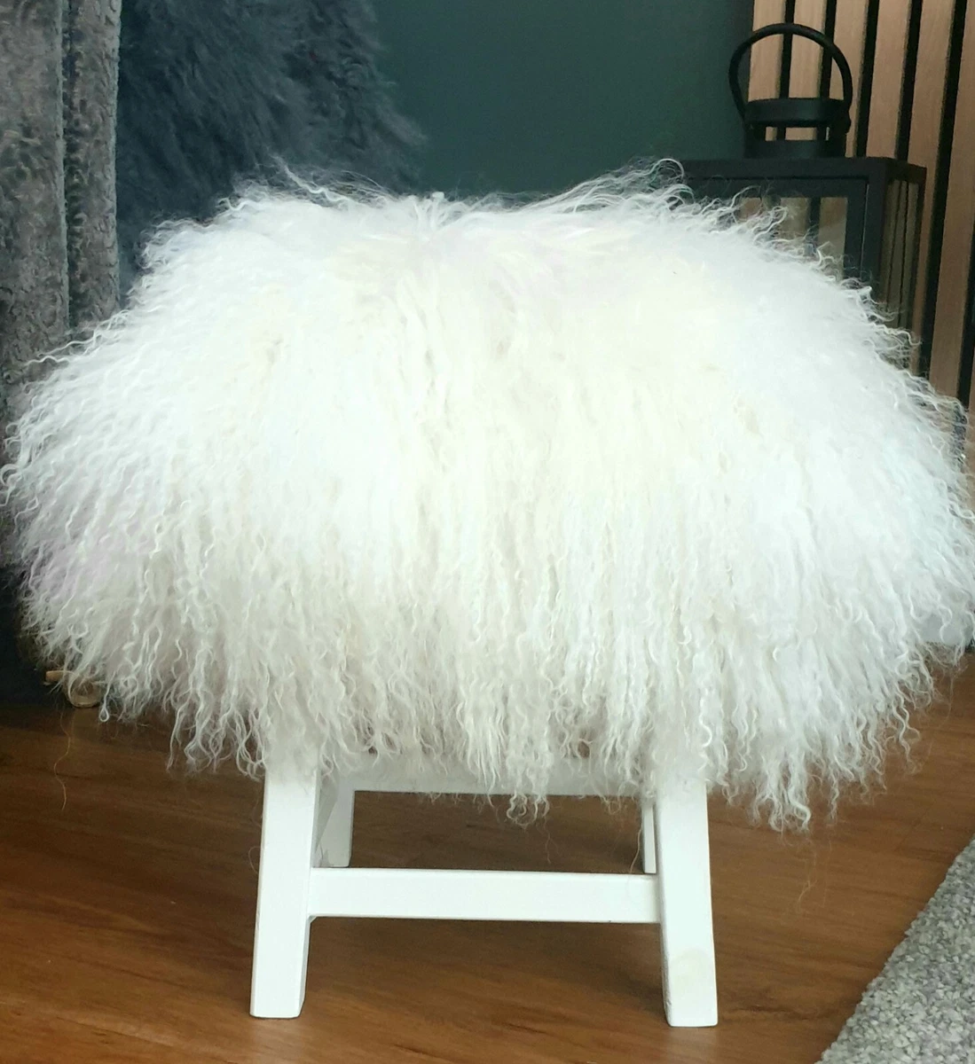 100 Tibetan Mongolian Long Curly Wool Fur Footstool