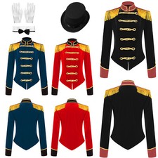 Damen Zirkus Kostüm Set Samt Blazer Jacke mit Hut Handschuhe Cosplay Halloween