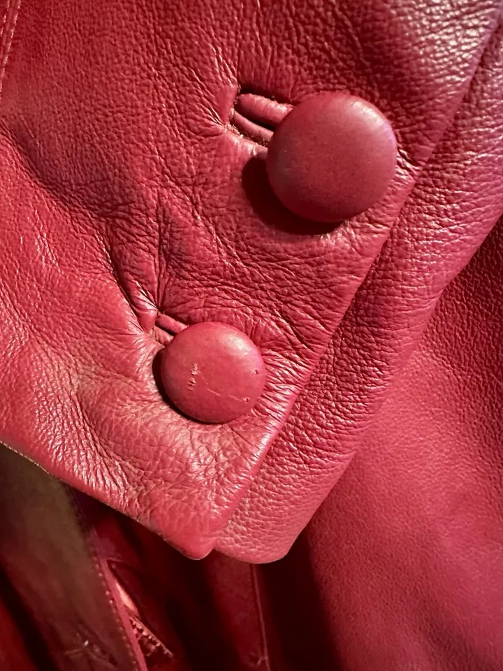 Vintage Terry Lewis Classic Luxuries Women’s RED Full Leather Coat Faux Fur Sz M - Image 3 of 4