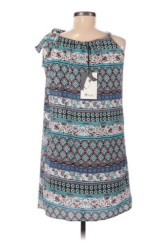 HYPE Mini Shift Dress Medium Multicolor Shoulder Tie Pullover Sheer - Picture 10 of 10