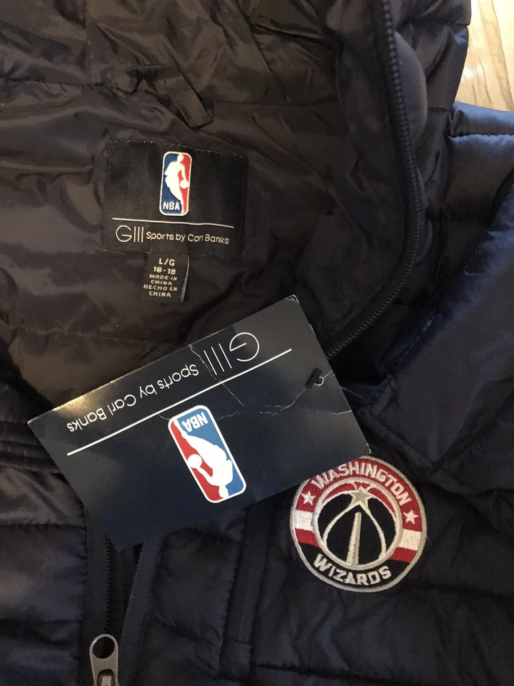 WASHINGTON WIZARDS Basketball G-III Puffer Hooded Winter Jacket NBA Youth L Blue - Image 2 of 2