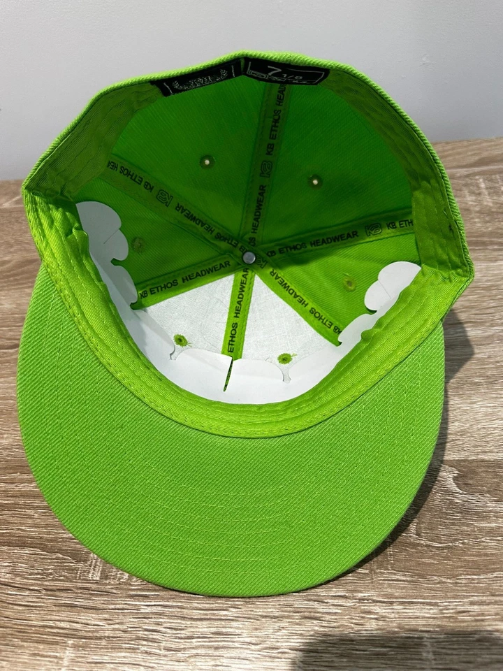 Ethos plain fitted cap, lime green flat peak cap, premium imported from U.S.A - image 3 of 4