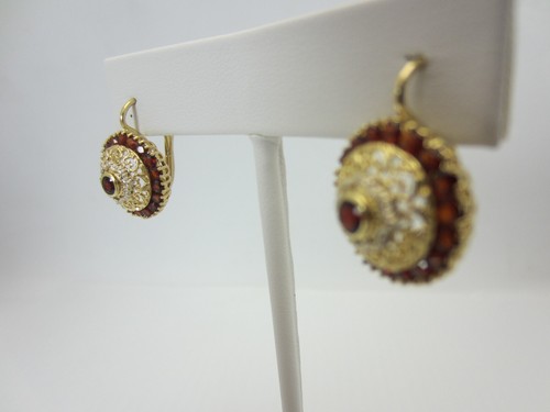 Pendientes Colgantes De Filigrana De Oro Amarillo De 18k Con Granate Vintage - Imagen 4 de 13