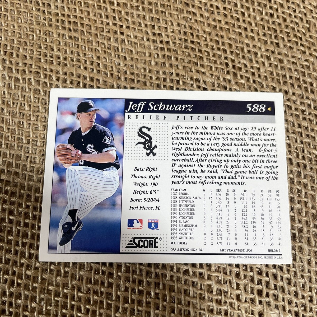 Jeff Schwarz '94 Chicago White Sox Score Baseball Card 588