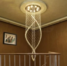 Modern Double Spiral LED Crystal Pendant Lamp Villa Lobby Stair Ceiling Light