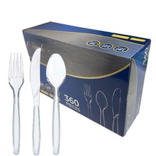 Disposable Cutlery 360 Pcs Spoons Forks Knives Plastic Party Cutlery - Clear