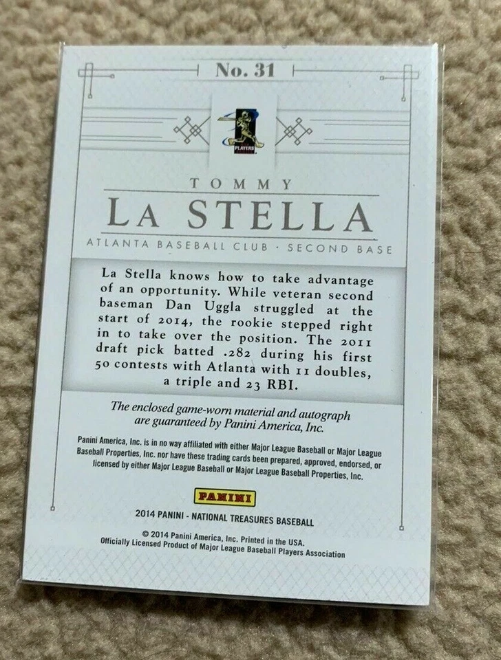 2014 National Treasures Silhouette #70/99 Tommy La Stella #31 Rookie Auto RC - Image 2 of 4