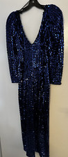 Vtg David Howard CLIMAX Karen Okada Blue Sequins  Maxi Dress SZ 7-8