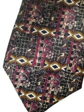Bellini Mens Silk Necktie 60โ Made in USA Geometric Floral Print Multicolor