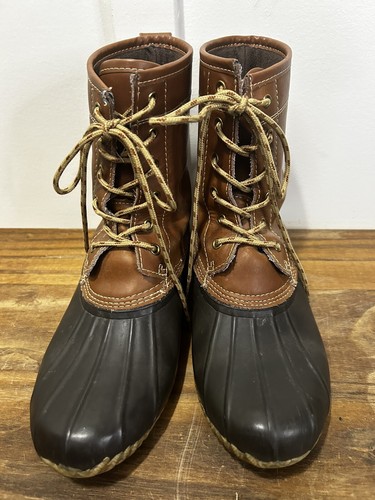 KHOMBU brown "LETTY" rubber leather ankle DUCK BOOTS Women's 9M - Picture 6 of 6