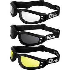 3 Birdz Cardinal Black Padded Motorcycle Goggles Clear, Smoke  Yellow Lenses
