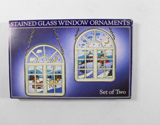 Set of Two Stained Glass Christmas Tree Ornaments 1989 NOS