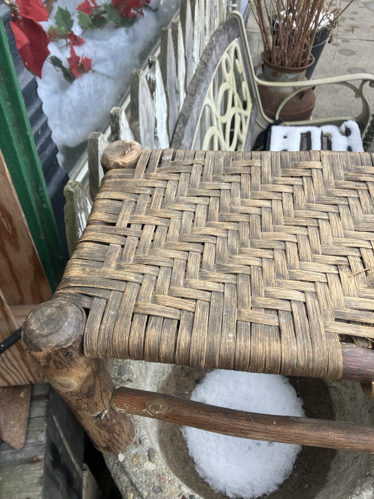 Antique Old Hickory Foot Stool Primitive Rustic Cabin Decor Adirondack Early