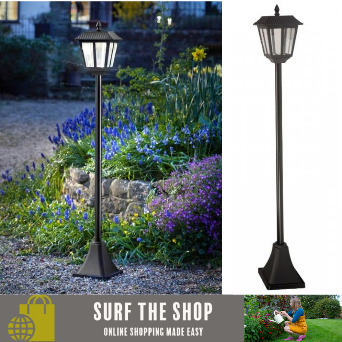 Smart Garden Metro Solar Bollard Lamp Post Stake Light 1.3m Super Bright 20L