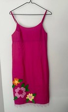 Vintage Lilly Pulitzer Pink Floral Sundress  Applique Fringe Hem