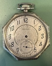 Waltham 15J Pocket Watch White Gold Filled Octagon Hand-Engraved Case