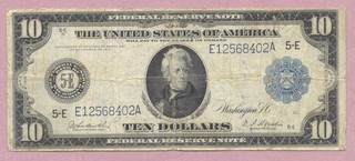 1914 $10 Federal Reserve Note FRN 5 E Richmond Ten Dollars True Auction