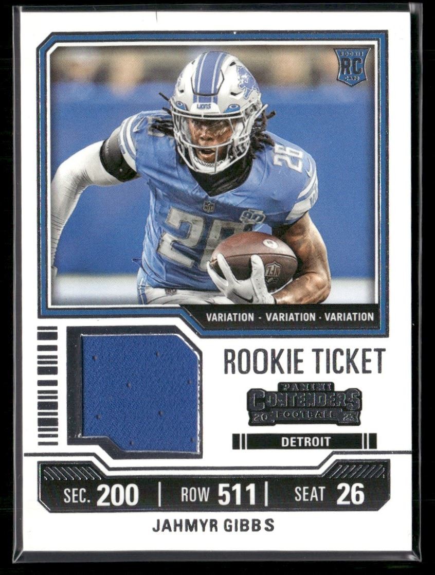 Jahmyr Gibbs Rookie 2023 Panini Contenders Rookie Ticket Swatches Variations