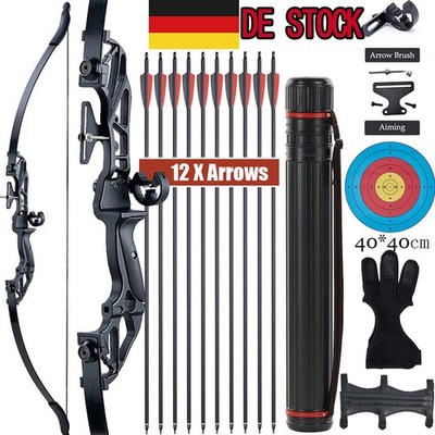 20-55lb 53'' Bogenschießen Takedown Recurve Bogen Jagdbogen Carbonpfeile Jagen