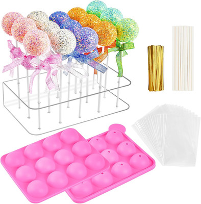 Cake Pop Mold Set, Including 15 Hole Clear Acrylic Lollipop Display Stand Holder