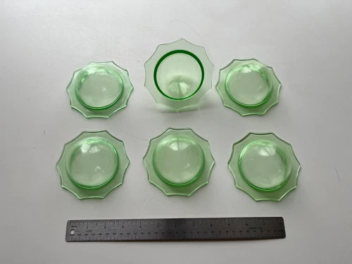 Vintage Uranium Green Depression Glass Shrimp Cocktail Bowl Insert Lot of 6.