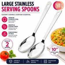 2X10" LARGE STAINLESS STEEL SERVING SPOONS SOBER KITCHEN TOOL TABLE CUTLERY STL