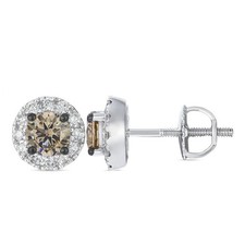 Le Vian 14K White Gold Round Halo Stud Earrings 1 cts Vanilla Chocolate Diamond
