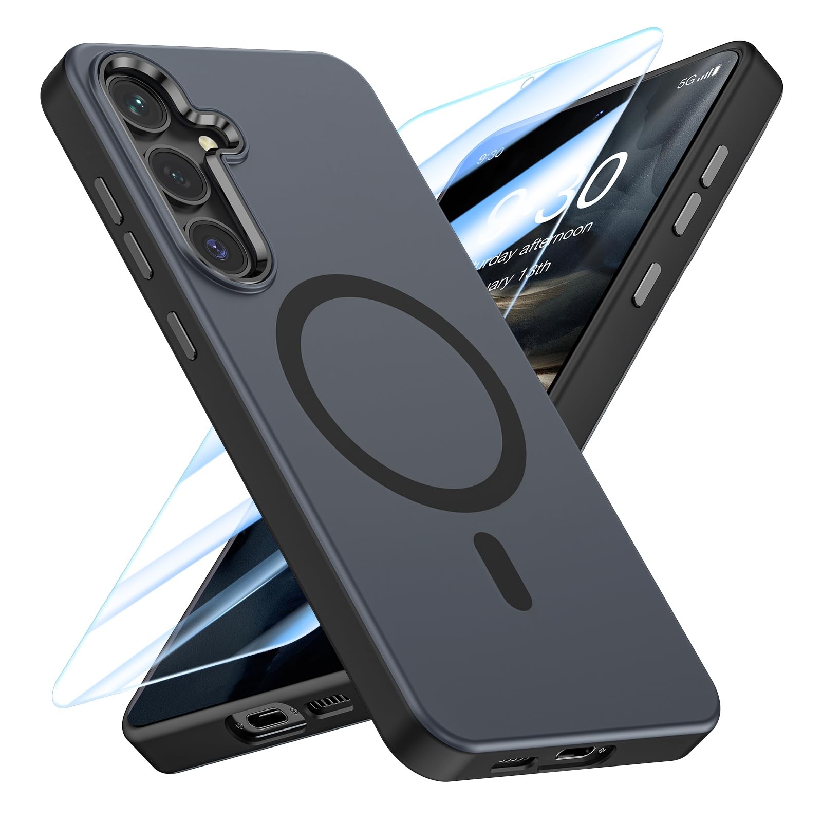 Coque Magnétique pour Samsung S25 Plus Noir avec Verre Trempé Intégré