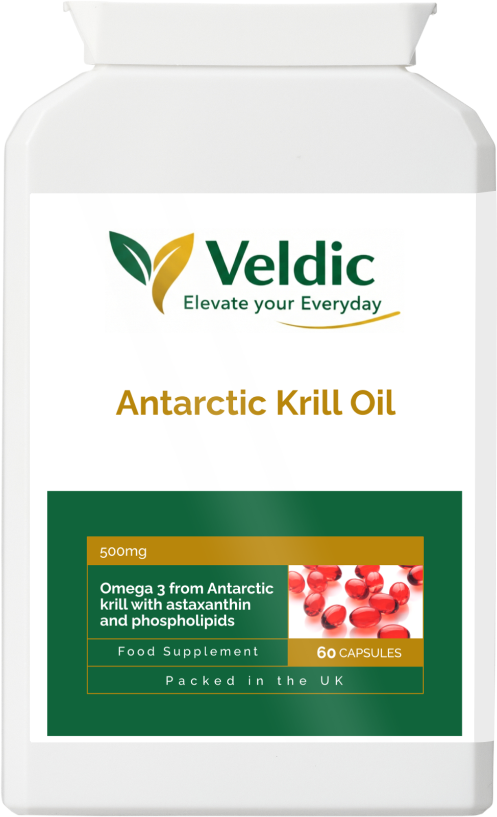 Veldic Antarctic Krill Oil 500mg 60 Caps Omega 3 EPA DHA Astaxanthin