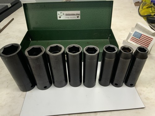 S-K 4018, 8pc 1/2 Drive 6pt Deep SAE Impact Sockets, 7/16in. - 7/8in., Metal Box - Picture 2 of 13