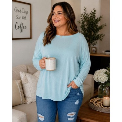 Light Blue Long Sleeve Crew Neck Knit Top Womens XL Casual Drop Shoulder Shirt