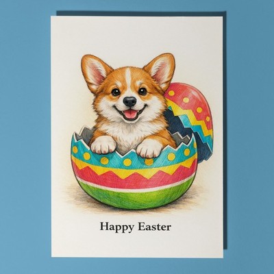 Corgi Dog Cracking open a day full of joy! Frohe Ostern Karte personalisiert