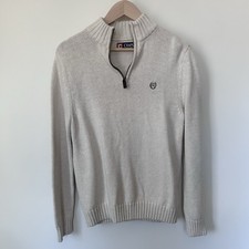 Chaps Tight-Knit Beige 1/4 Zip Mock Neck Logo Accent Men's Long Sleeve Sweater