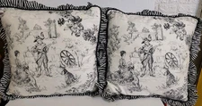 Black White Toile French Country  Pillow Family Picnic 18" STRIPED (2)