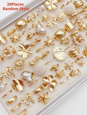 20 Random Starfish Rings Gold Tone Floral Pearl Bow Sea Theme Set