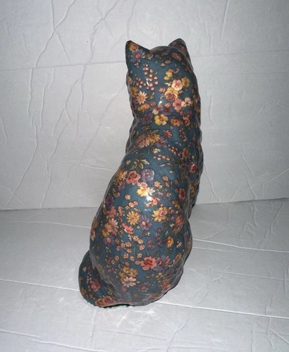 Vintage Glazed Fabric Floral Kitty Cat 10” Heavy Figure - Picture 14 of 14