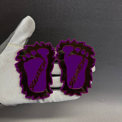 Sasquatch footprint 4x4 suv Car Fender Badge Emblem PURPLE / black 3D Decal 2PC