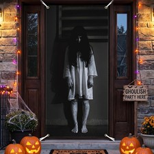 Halloween Door Backdrop Banner Ghost Girl Creepy Devil 80 x 35 inches, Black