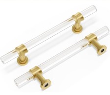 10 Pack 4 Inch Clear Acrylic Cabinet Pulls Gold Drawer Handles Brushed Brass Har