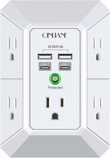 USB Wall Charger, Surge Protector, 5 Outlet Extender with 4 USB Charging Ports 