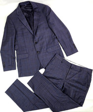 Jos A Bank 1905 Wool Suit 40R Jacket 34x30 Pants Slim Fit Blue Plaid Windowpane