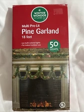 Multi Color Pre-Lit Pine Garland 18ft long 3" diameter by Winter Wonder Lane