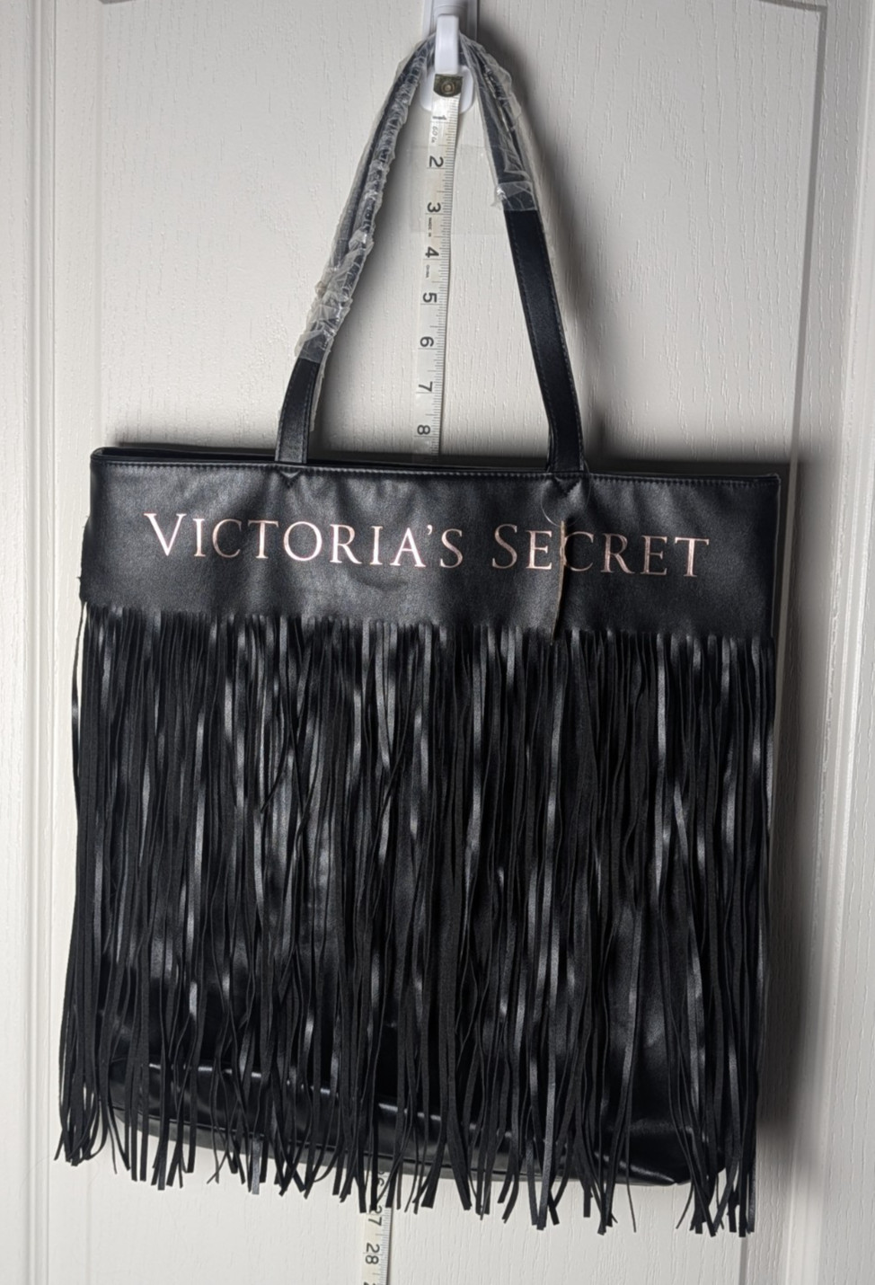 NWT Vtg Victoria's Secret Black Fringe Tote Shoulder Bag Purse Glam Boho Vegan